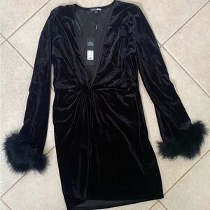 Fashion Nova Black Bodycon Dress Long Sleeve Plunge